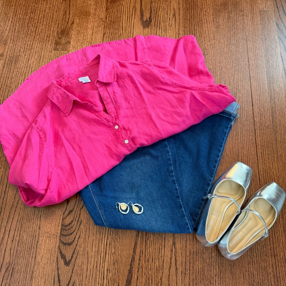 Bright Pink Button-Up Shirt 100% Linen Sigred Olsen 3XL *** Shirt only